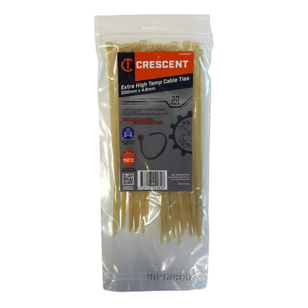 Crescent 30-piece high-temperature cable ties, 200 mm x 4.6 mm, light brown, UL94V-2 rated