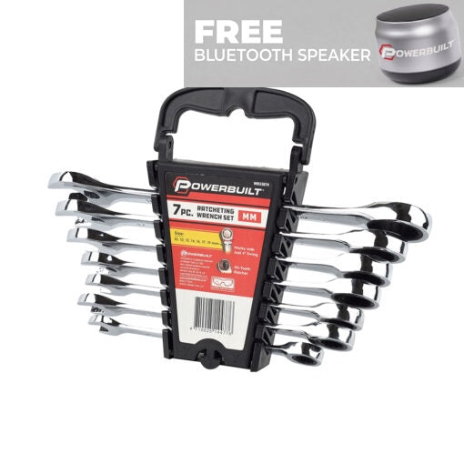Powerbuilt 7pc Metric Reversible Gear Spanner Set - Free Bluetooth Speaker!*