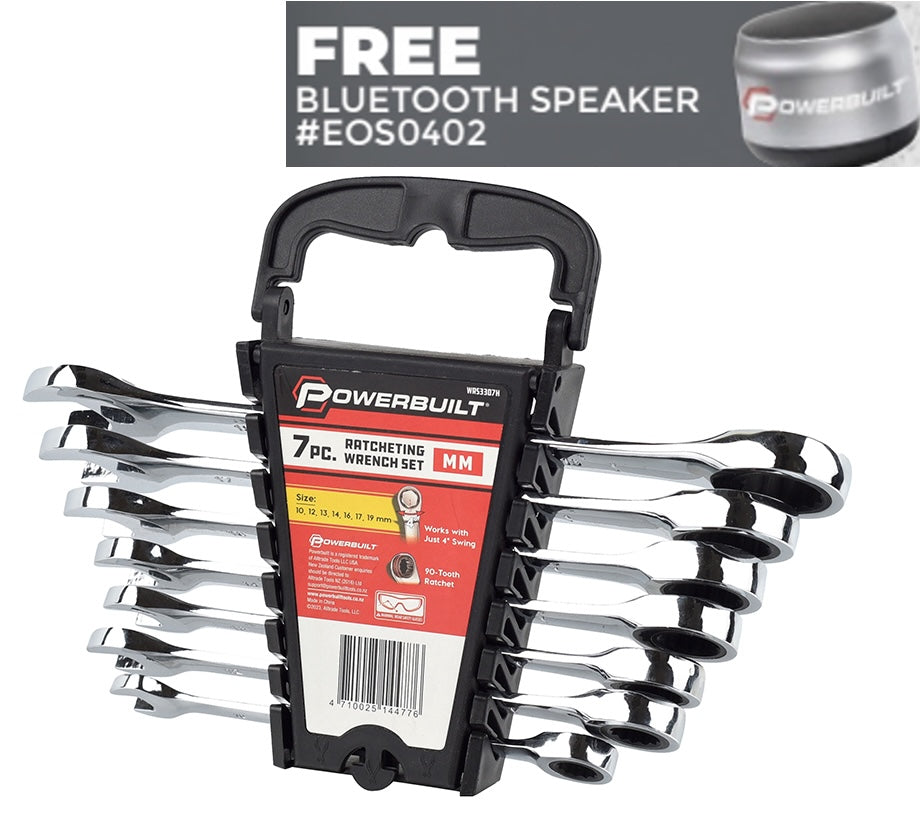 Powerbuilt 7pc Metric Reversible Gear Spanner Set - Bonus Bluetooth Speaker!