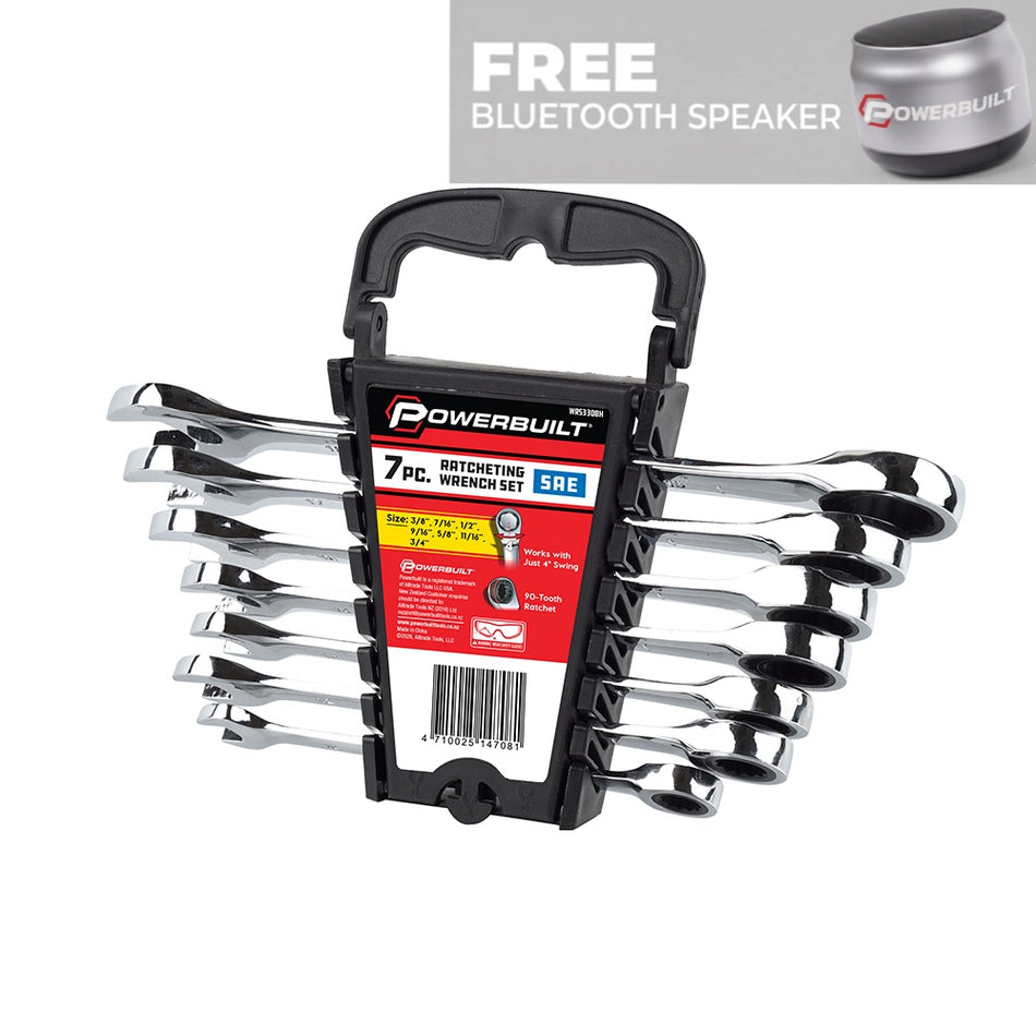 Powerbuilt 7pc Imperial Reversible Gear Spanner Set - Free Bluetooth Speaker!*