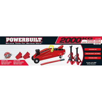 Powerbuilt 2.2 Ton / 2000kg Jack – Axle Stand & Wheel Chock Combo | Alltrade
