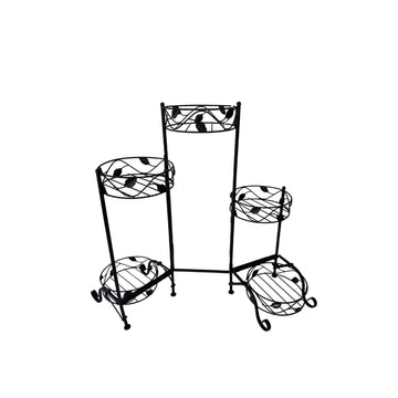 Omni folding metal plant stand in black, 68.5 cm height, multi-tier design for 5 plants