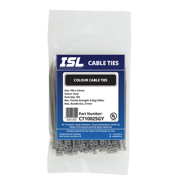 ISL 100 x 2.5mm grey nylon cable ties, pack of 100