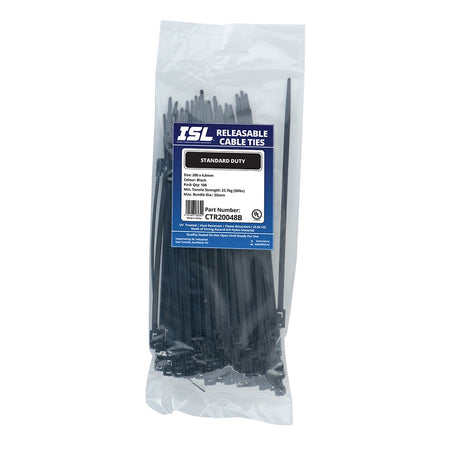 ISL UV Nylon Releasable Cable Tie - Blk - 100pk