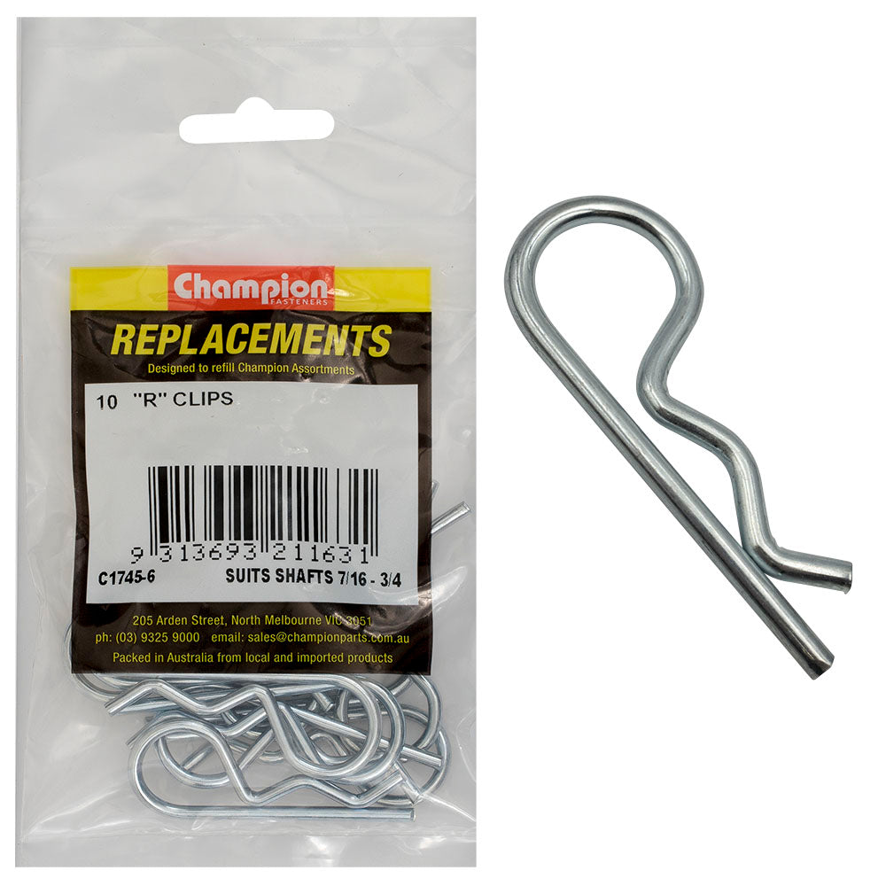 Champion R-Clip retaining clip, 10-pack, 7/16 to 3/4 inch shaft diameter