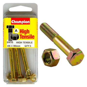 Champion M6 x 80mm Grade 8.8 zinc plated bolt and nut