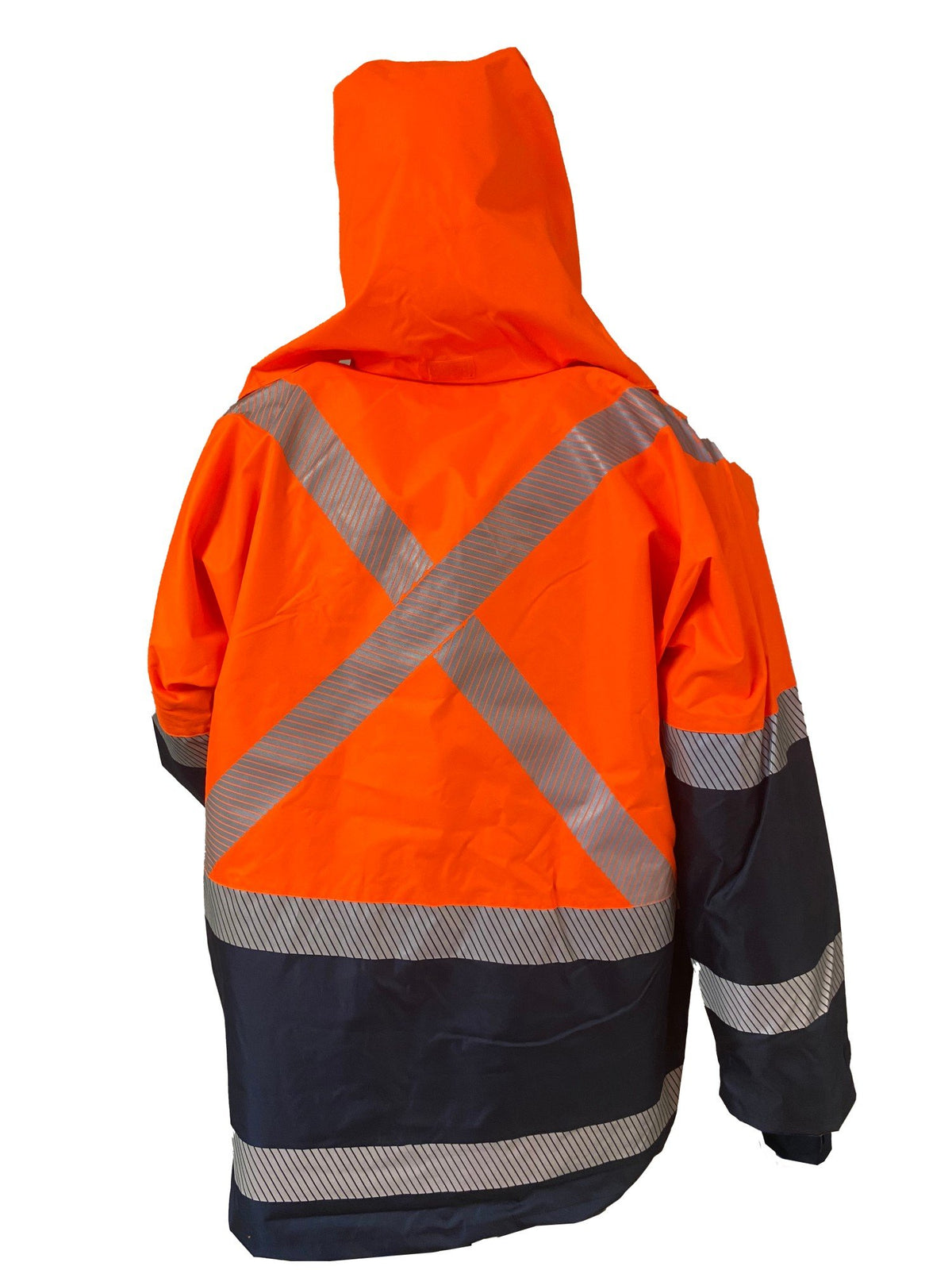 Clearance - Esko PU Coated Rain Jacket with Hood Orange/Navy-Size 2XL