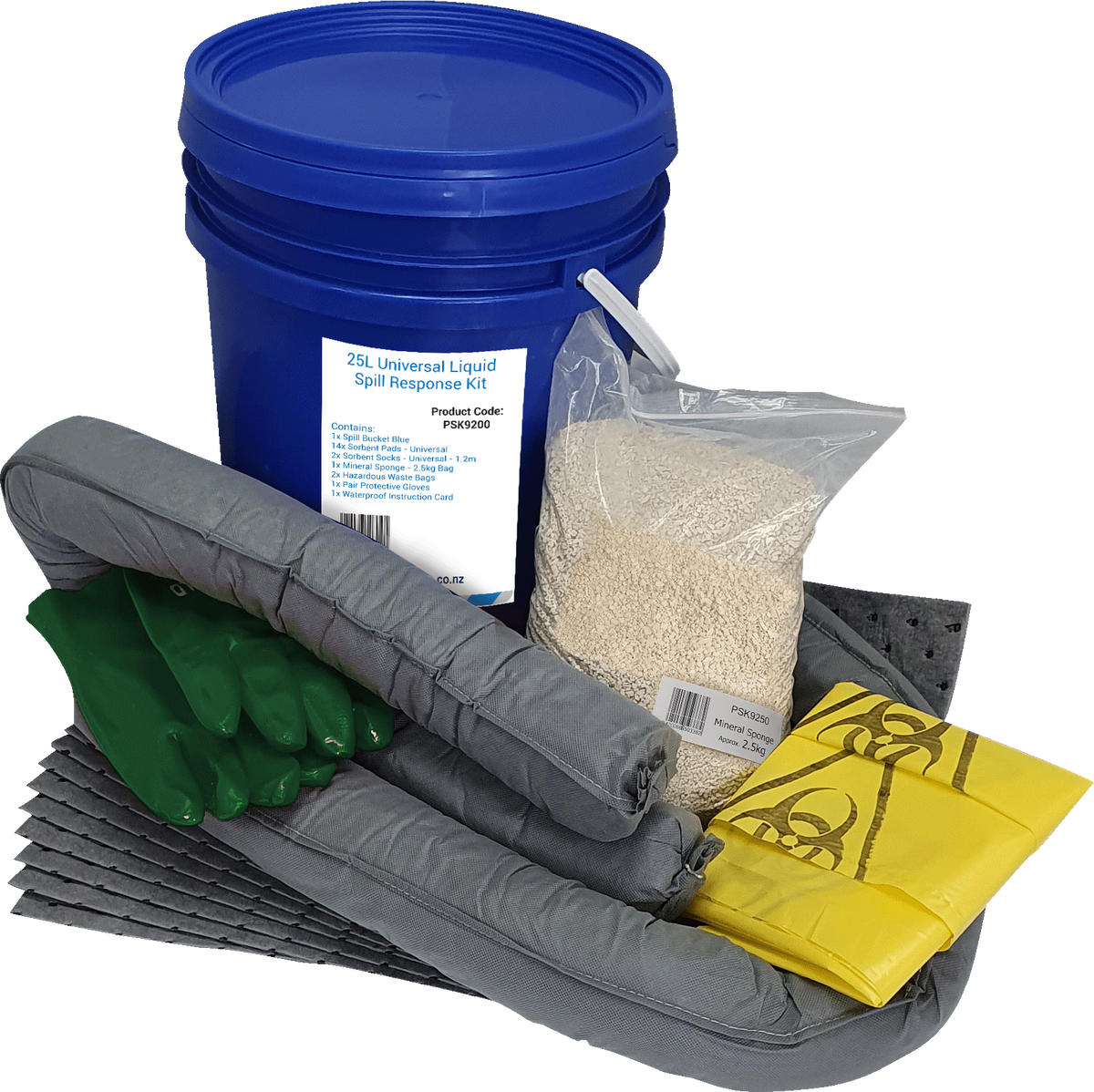 Esko Universal Spill Kit 25L blue bucket with contents