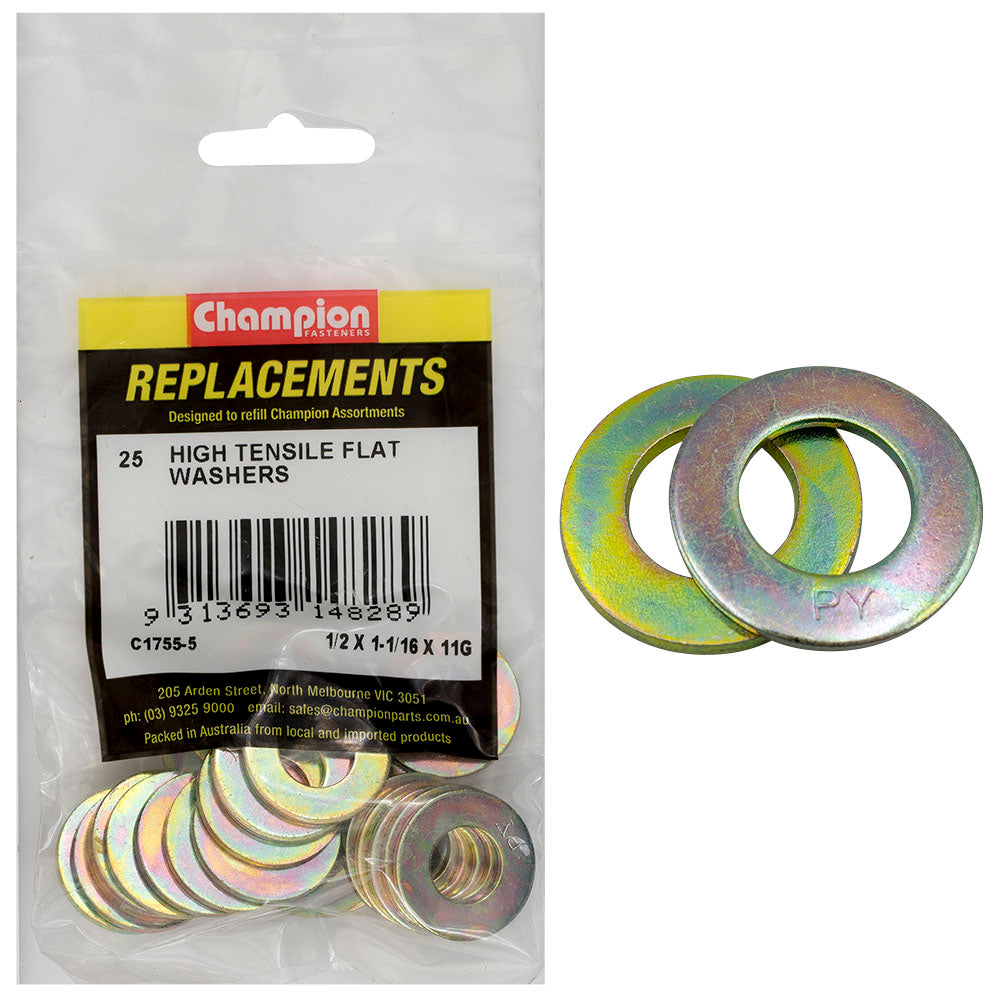Champion 1/2 x 1-1/16in x 11G Ht Flat Steel Washer (Zn)-25pk | ISL
