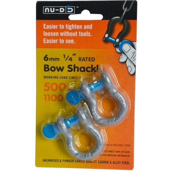 NU-D D Shackle Easy Tighten/Loosen Galvanised Tested 500Kg 6mm Twin Pack