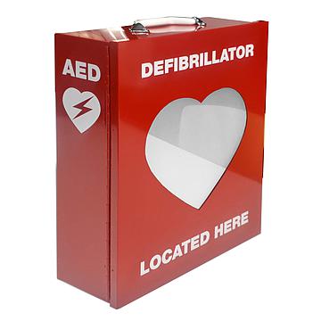 Red Defibrillator Metal Cabinet with Transparent Heart 34cm x 45cm x 15cm