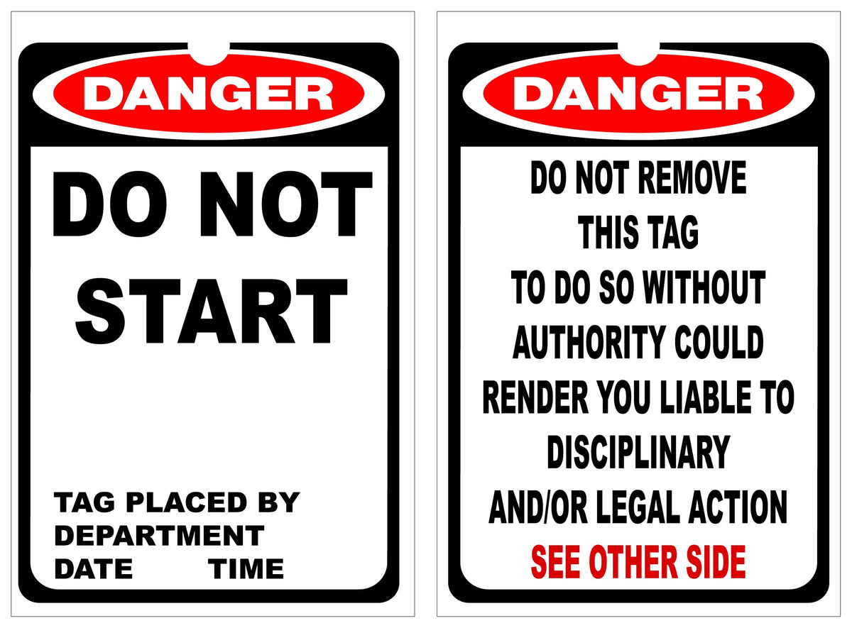 ISOLOCK lockout tag pack of 25 with Danger Do Not Start message