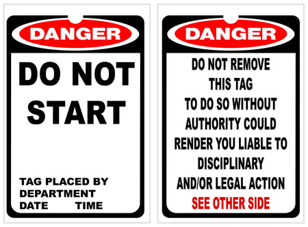 ISOLOCK lockout tag pack of 25 with Danger Do Not Start message