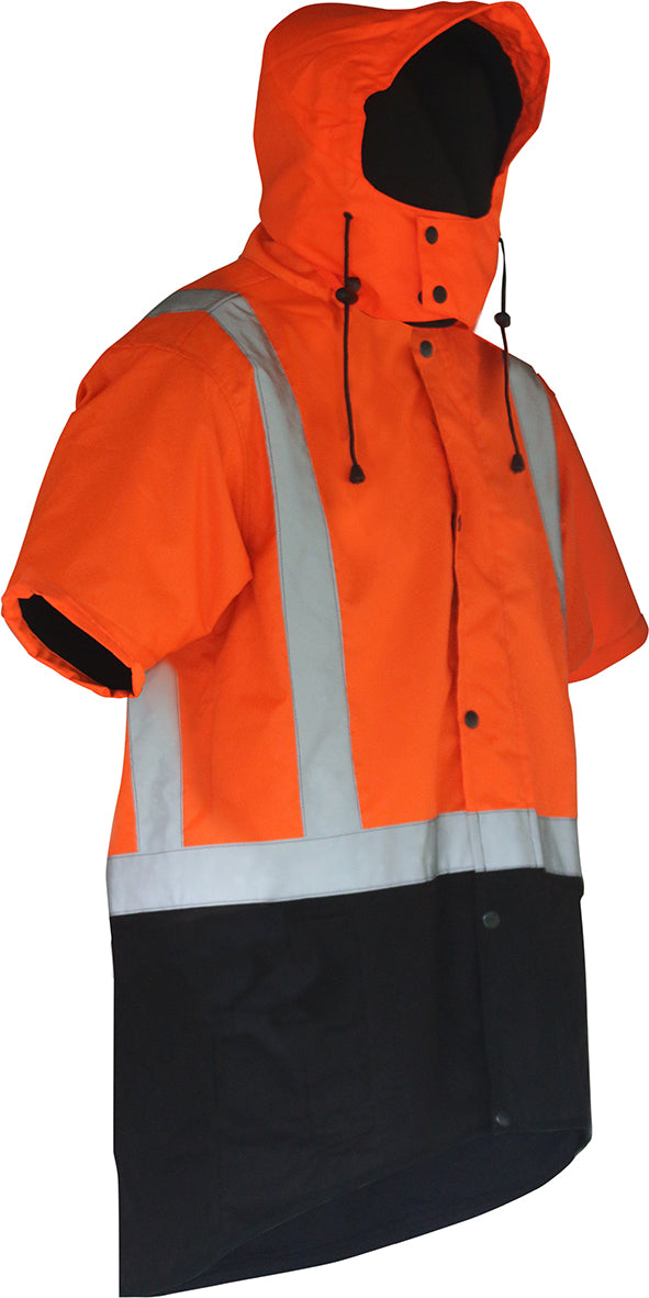 Caution Hooded D/N Oilskin Short Sleeve Vest | Esko