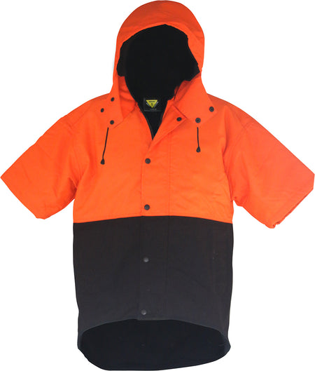 Caution Hooded D/O Oilskin Short Sleeve Vest | Esko