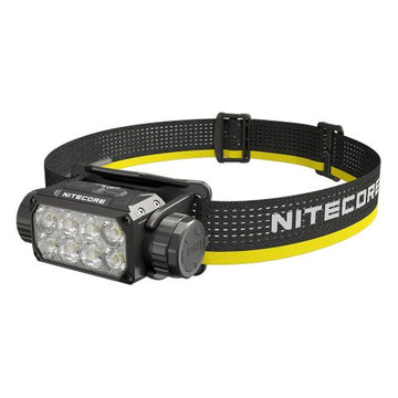 Nitecore HC75 UHE rechargeable LED headlamp with USB-C charging cable and storage case