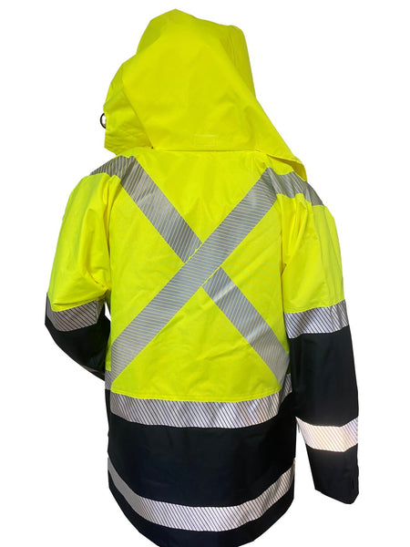 Clearance - D/N Jacket, PU, X-Back, Hood, Yellow/Navy, Size 3XL | Esko