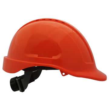 Esko mid-peak hard hat vented fluoro orange with ratchet adjustment