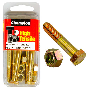 Champion Grade 5 bolt and nut, 1/4 x 3 inch UNF, zinc-plated, pack of 10
