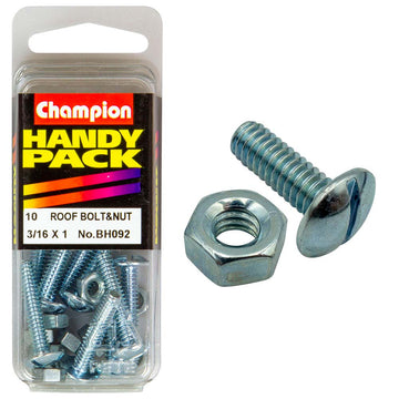 Champion 3/16in x 1 roofing bolt with mushroom head and slotted drive, zinc plated