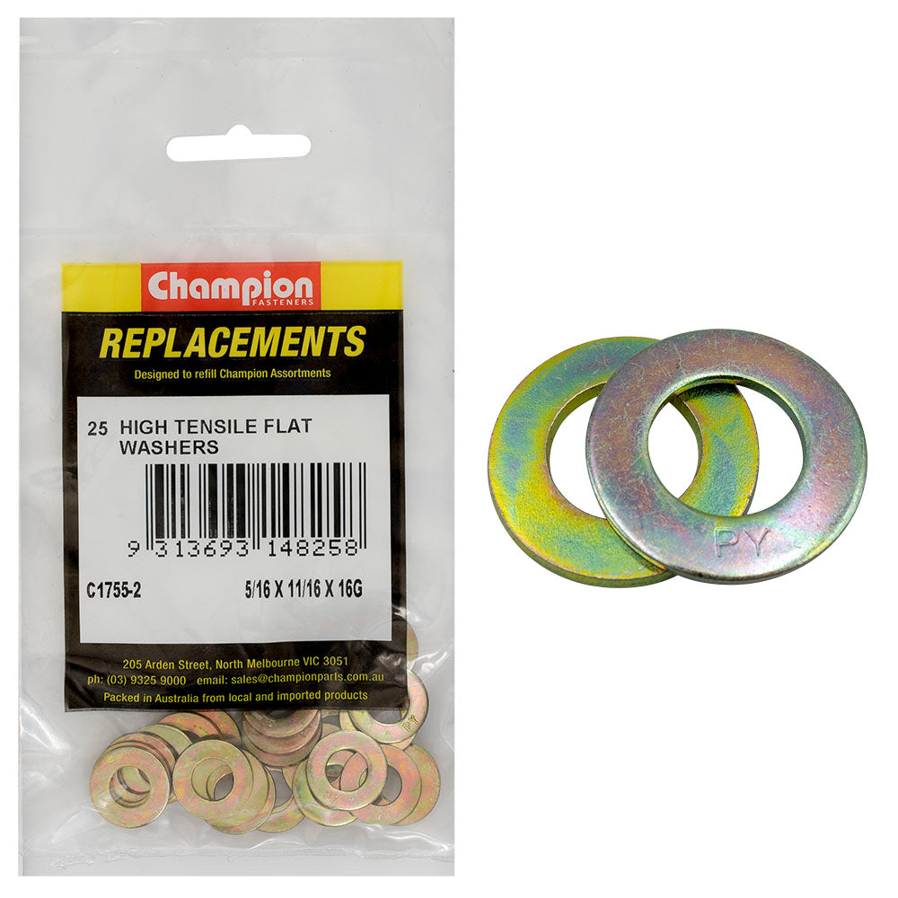 Champion 5/16 x 11/16in x 16G Ht Flat Steel Washer (Zn)-25pk | ISL
