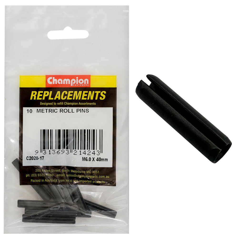 Champion 6.0 x 40mm Metric Roll Pin -10pk | ISL
