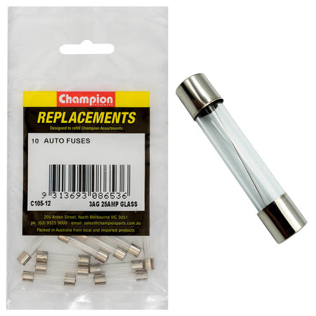 Champion 3Ag 25 Amp Glass Fuse -10pk | ISL