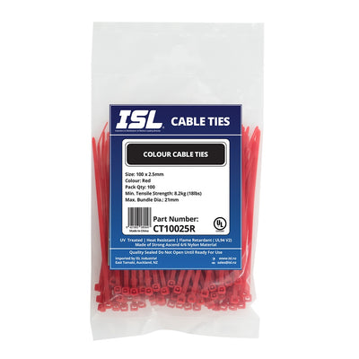 ISL Nylon Cable Tie - Red - 100pk