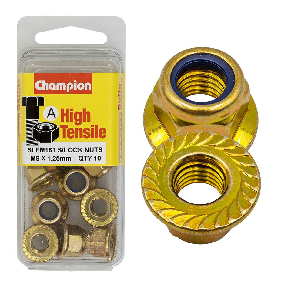 Champion Hex Flange Self-Locking Nuts Nylon Insert M8x1.25mm