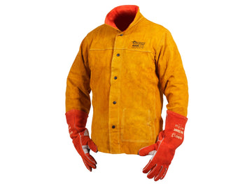 FUSION welders jacket size L, red cowsplit leather with Kevlar stitching