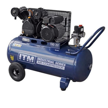 ITM 2.5 HP air compressor with 90 L tank, belt drive, solid rubber wheels