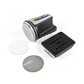 Work Sharp Rolling Knife Sharpener with magnetic angle block and rotating abrasive wheels
