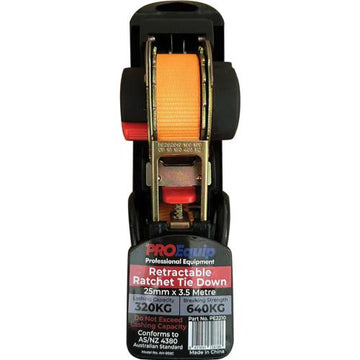 ProEquip auto ratchet tie down strap 25mm x 3.5m with S-type hook