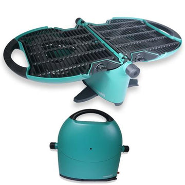 NomadiQ portable gas BBQ folded with carrying strap
