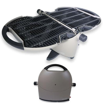 NomadiQ portable gas BBQ Urban Gray folded with carry straps