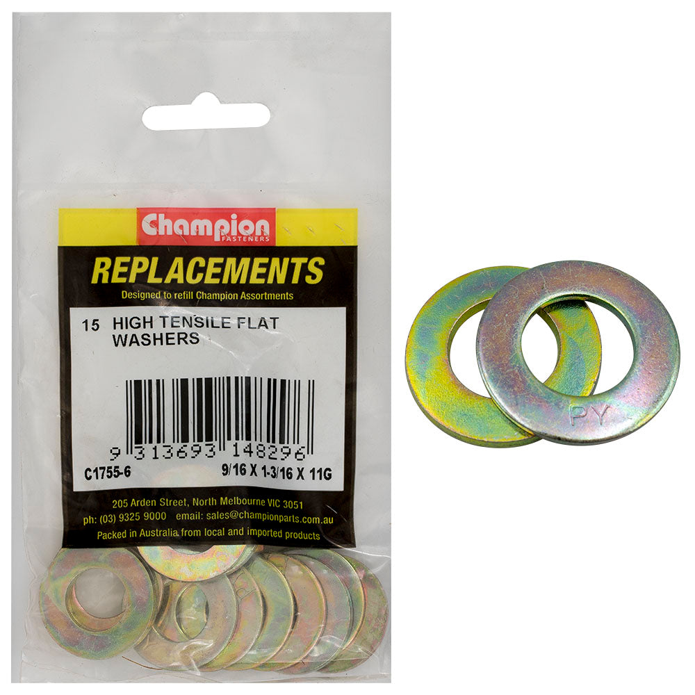 Champion 9/16in x 1-3/16in x 11G Ht Flat Steel Washer - 15pk | ISL