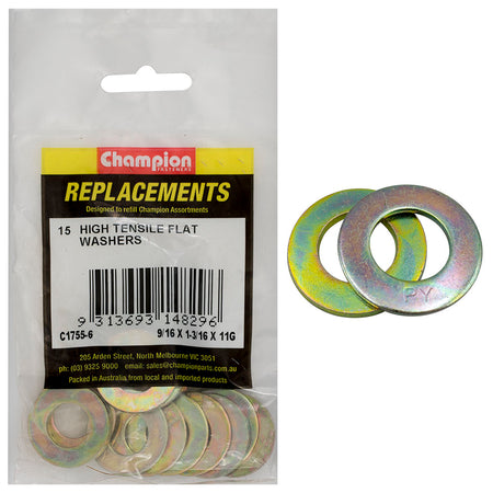 Champion 9/16in x 1-3/16in x 11G Ht Flat Steel Washer - 15pk | ISL