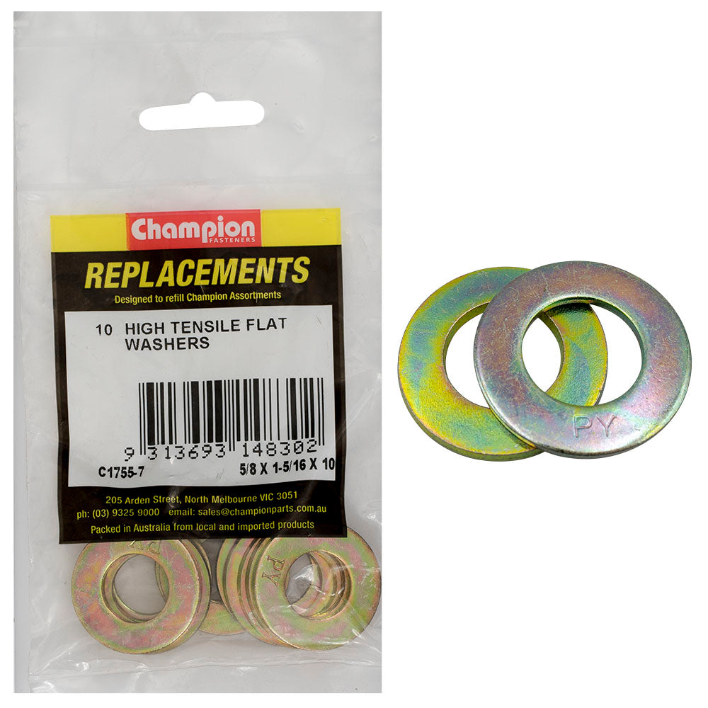 Champion 5/8 x 1-5/16in x 10G Ht Flat Steel Washer (Zn)-10pk | ISL