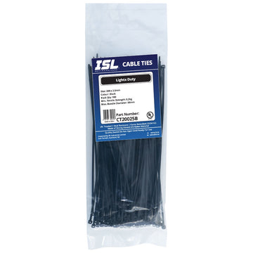 ISL 200 x 2.5mm UV nylon cable tie black 100 pack