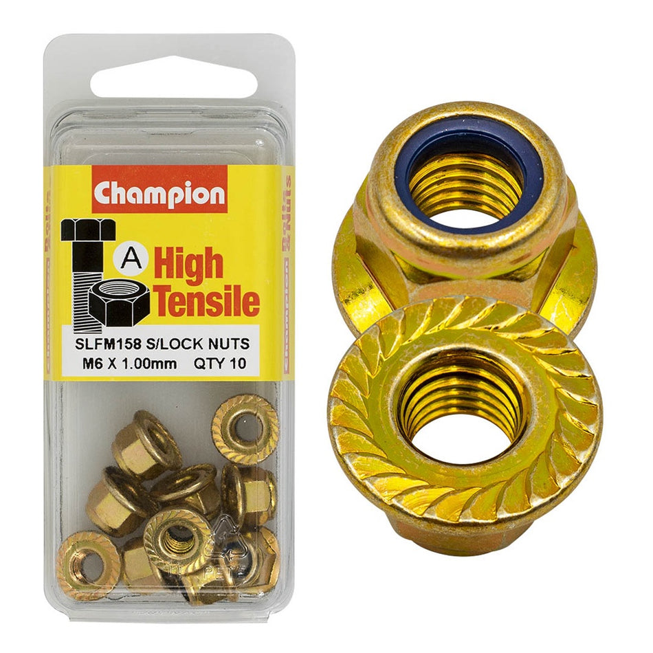 Champion Hex Flange Self-Locking Nuts Nylon Insert M6x1.00mm