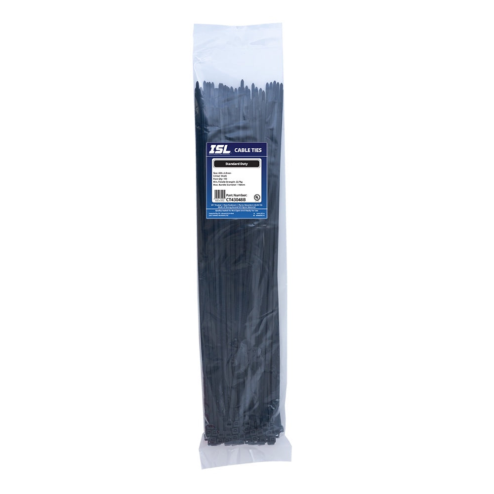 ISL 430 x 4.8mm UV Nylon Cable Tie - Blk. - 100pk