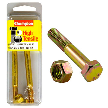 Champion M8 x 100mm Grade 8.8 zinc plated bolt and nut