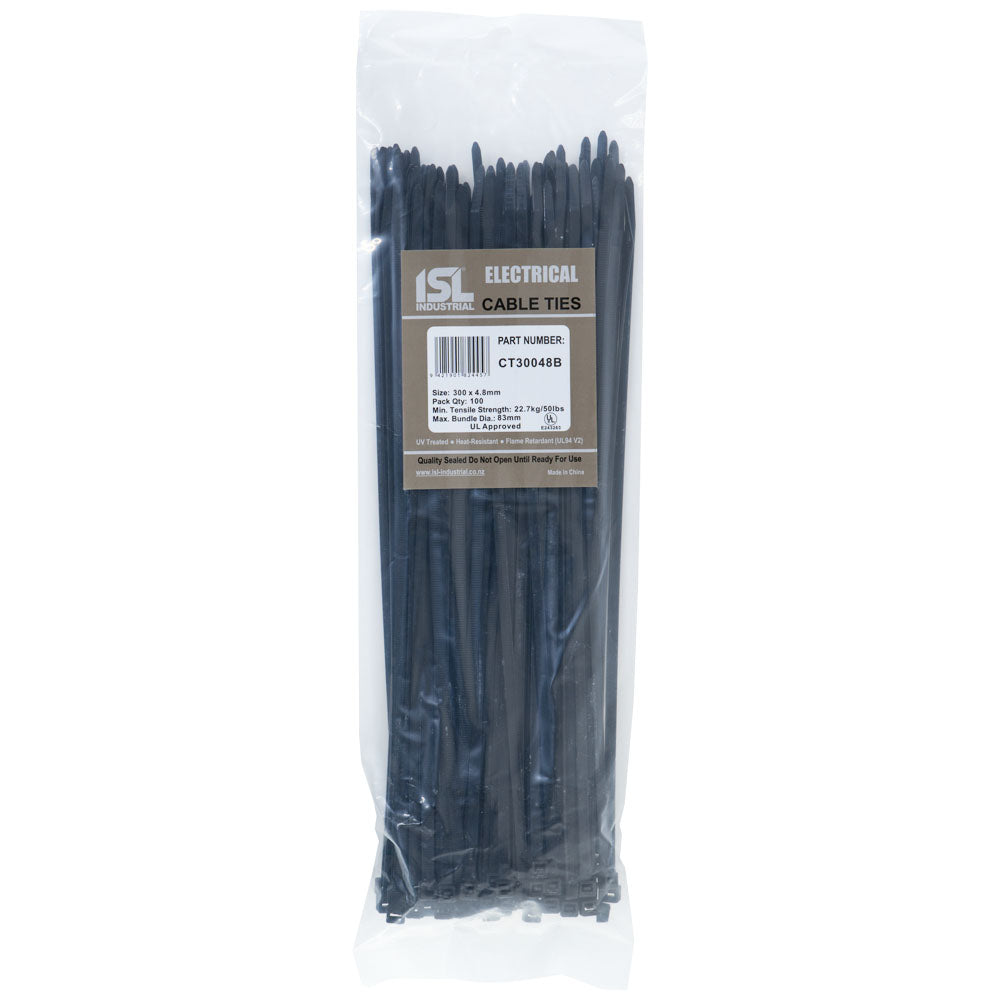 ISL 300 x 4.8mm UV nylon cable tie black 100 pack
