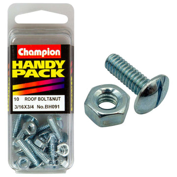 Champion 3/16in x 3/4in roofing bolt with mushroom head and slotted drive, zinc plated