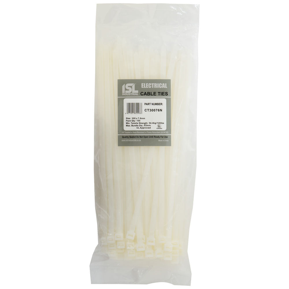 ISL 300 x 7.6mm Nylon Cable Tie - Nat. - 100pk