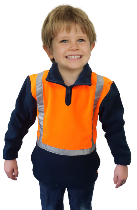 Esko Children's Polar Fleece 1/2 Zip Tunic - Orange/Navy