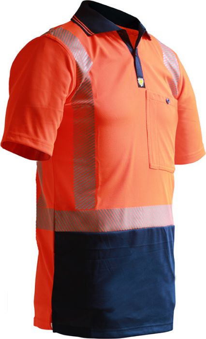 Esko D/N Segmented Tape Microfibre Polo - Orange/Navy