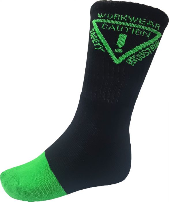 Caution Work Socks - 5 Pack Black/Green-Size 5-7 | Esko