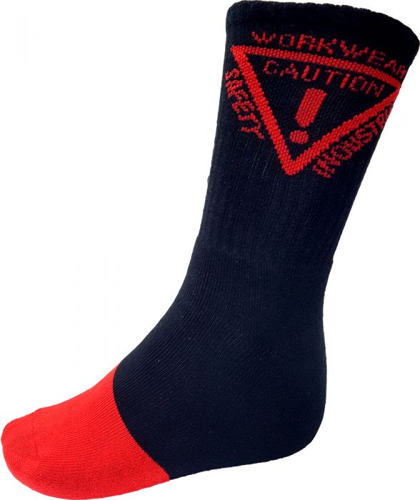 Caution Work Socks - 5 Pack Black/Red-Size 11-13