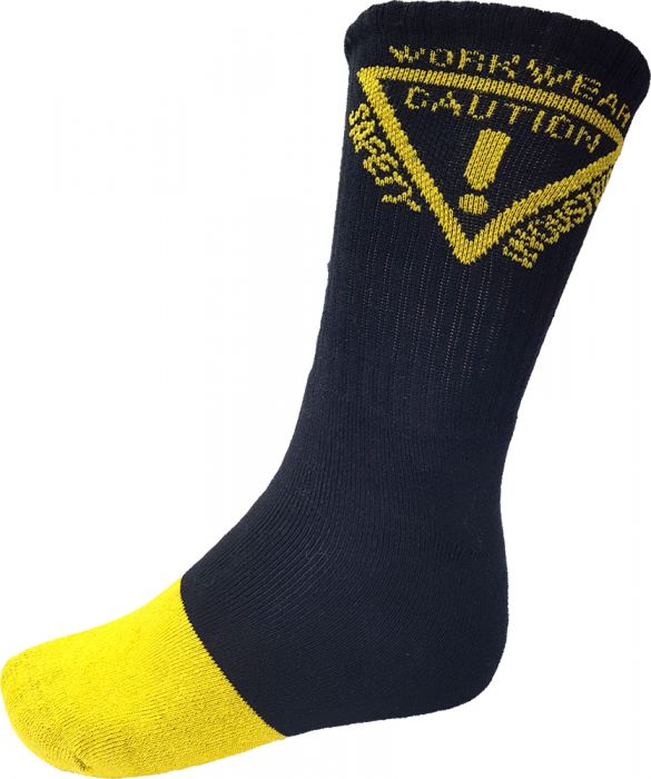 Caution Work Socks - 5 Pack Black/Yellow-Size 8-10